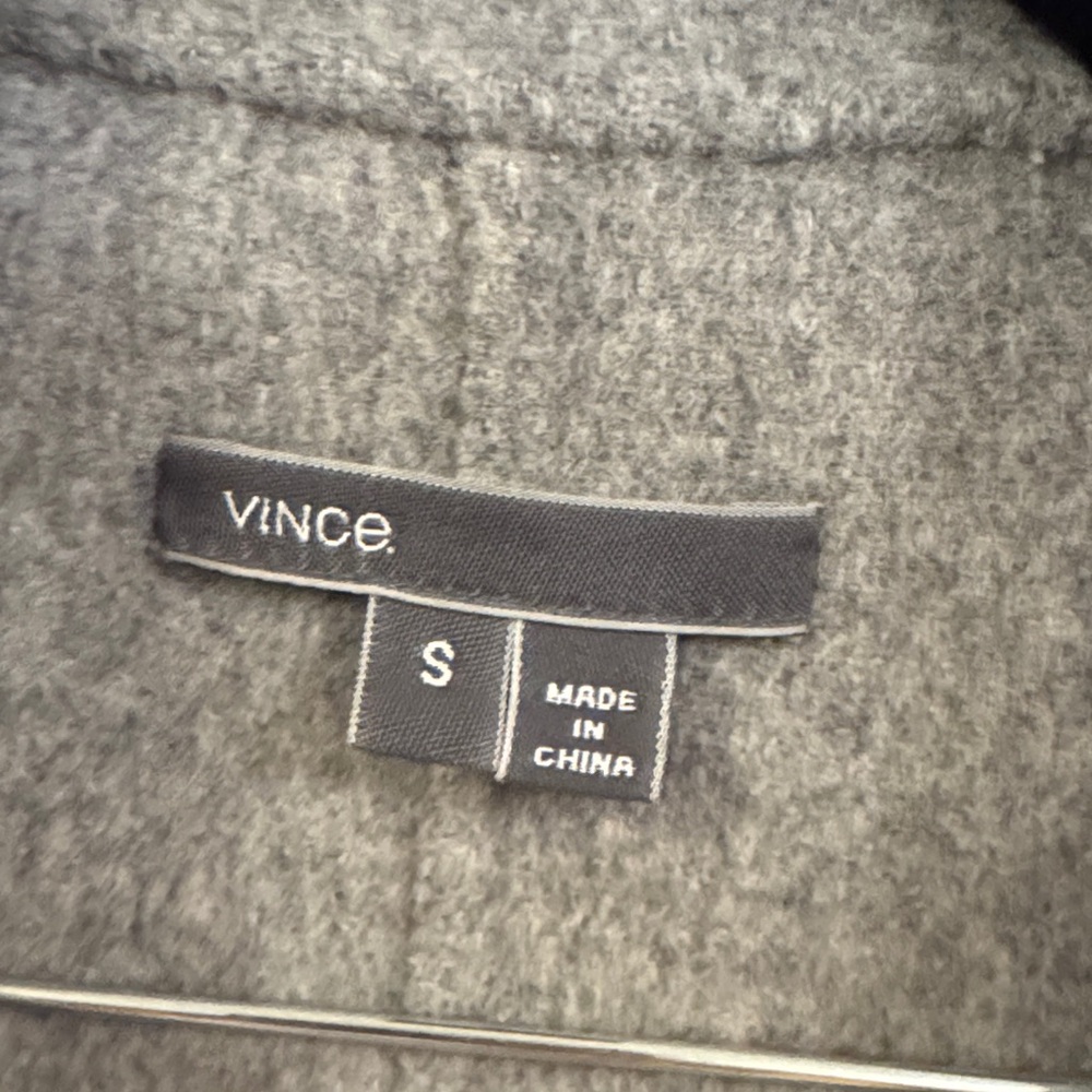 VINCE Gray coat / jacket with black leather trim size small - Picture 2 of 9